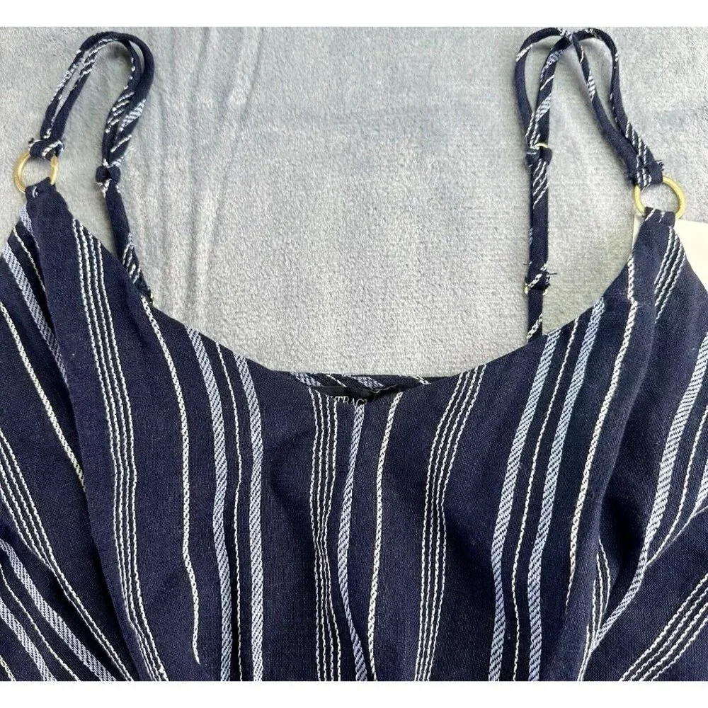 Ellen Tracy Tie Front Linen Blend Dress Size Small Navy White‎ Stripe $129 NWT